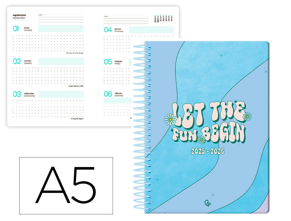 AGENDA ESCOLAR LIDERPAPEL 25-26 ESPIRAL ZANTE DIA PAGINA A5 BILINGE PAPEL FSC 80 GR