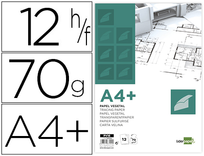 PAPEL DIBUJO LIDERPAPEL A4+ 320X240MM 70G/M2 VEGETAL SOBRE DE 12 HOJAS