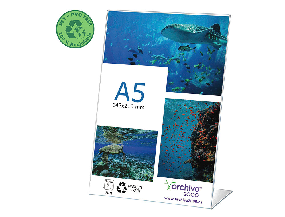 EXPOSITOR SOBREMESA ARCHIVO 2000(PACK/10)PET FLEXIBLE 100%RECICLABLE DIN A5 VERTICAL FORMA L TRANSPARENTE
