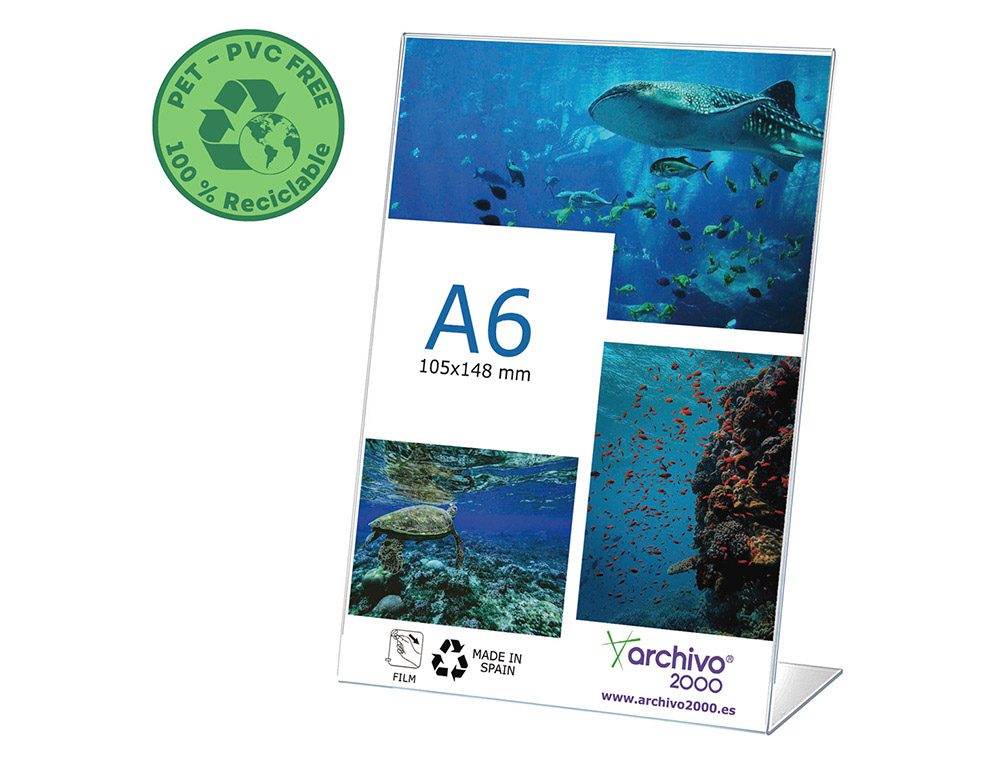 EXPOSITOR SOBREMESA ARCHIVO 2000(PACK/10)PET FLEXIBLE 100%RECICLABLE DIN A6 VERTICAL FORMA L TRANSPARENTE